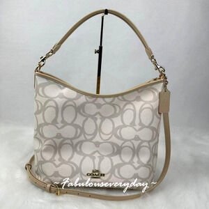 Coach Laurel Large Shoulder Bag In Sketch Signature Canvas CBH88 Gold/Ivory NWT
